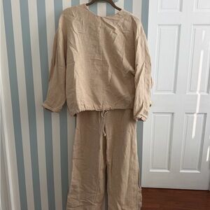 Zara Beige Linen Blend Two-Piece Set